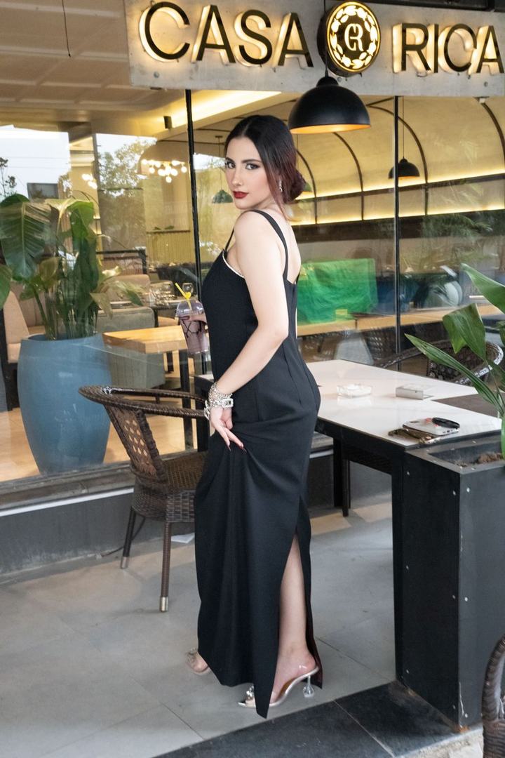 Fashion portrait in a black dress