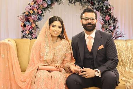 Couple on the reception sofa