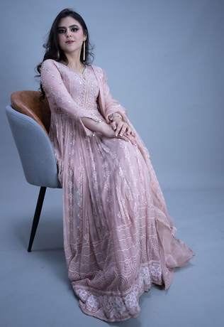 Formal portrait in blush and gold