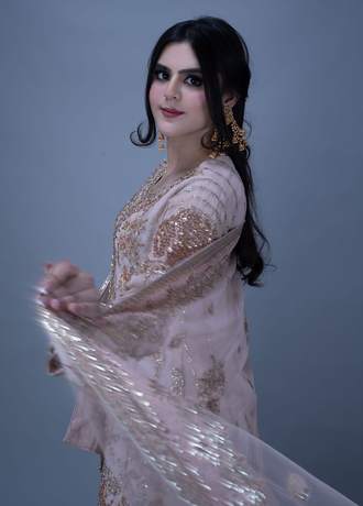 Formal portrait in blush and gold