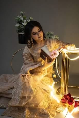 Editorial portrait with fairy lights
