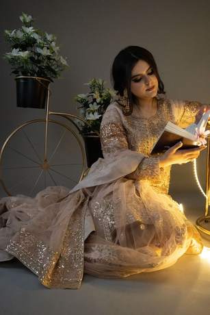 Editorial portrait with fairy lights