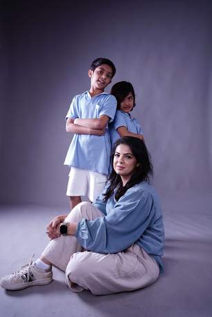 Family studio session, a mother and her boys