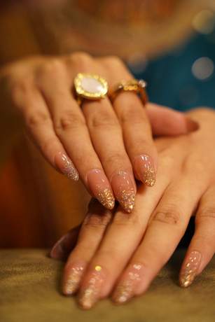 Almond french manicure with rings