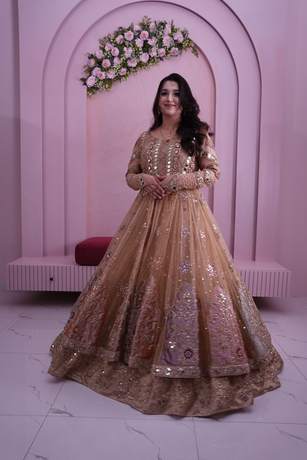 Bride in a blush bridal gown